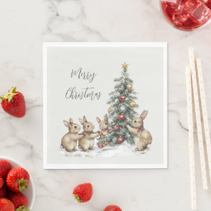 Mint Bunnies Christmas Tree Napkin