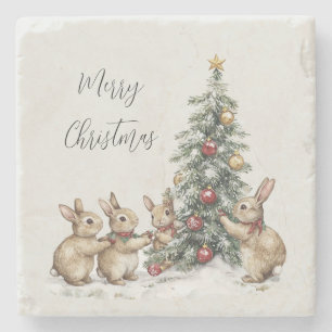 Mint Bunnies Christmas Tree Stone Coaster