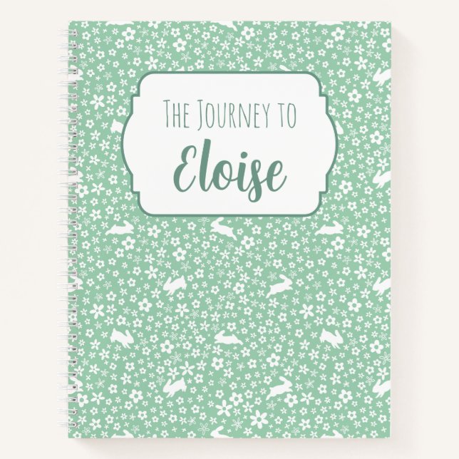 Mint Bunny Floral IVF Fertility Journey Premium Notebook (Front)