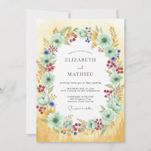 Mint Burgundy Painted Wedding Invitation