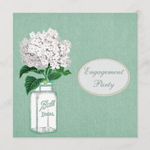 Mint Burlap, Mason Jar & Hydrangea Engagement Invitation