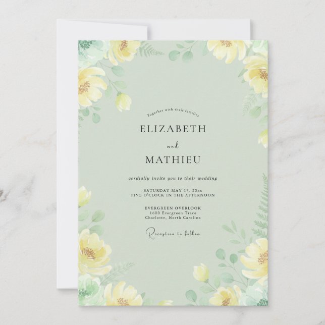 Mint Butter Peony Wedding Invitation (Front)