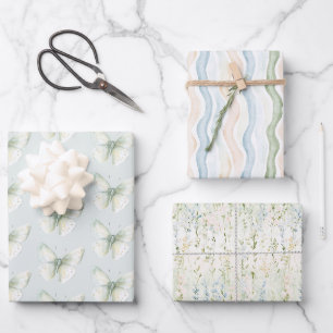 Mint Butterflies Birthday Wrapping Paper Sheet
