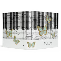 mint butterflies music piano 3 ring binder