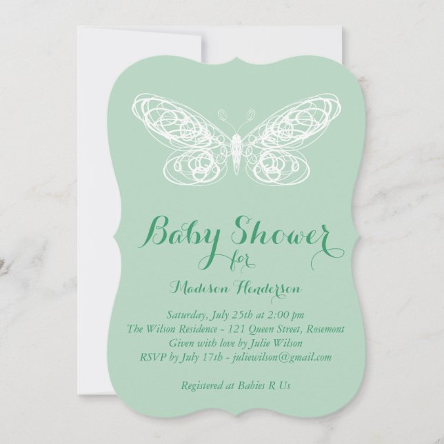 Mint Butterfly Baby Shower Invitation (Front)