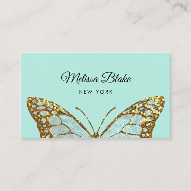 mint butterfly design business card (Front)