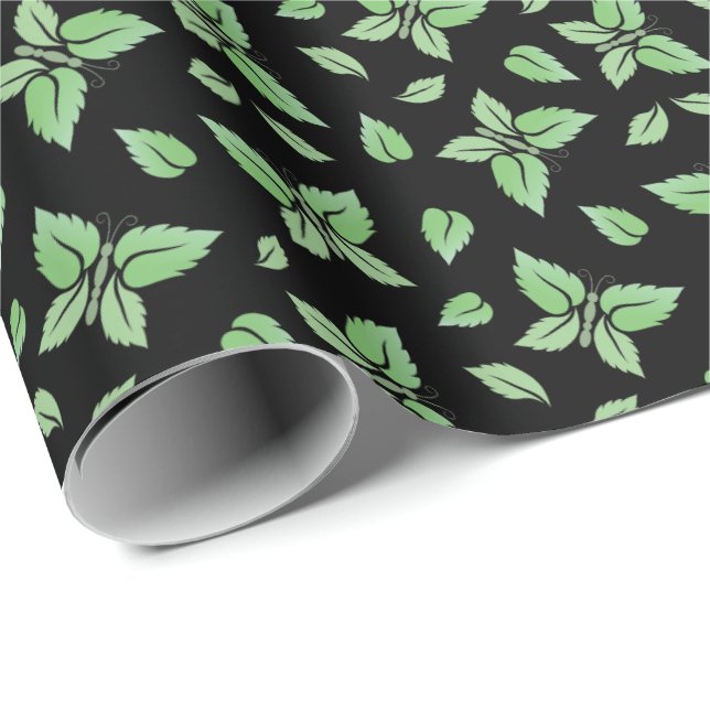 Mint Butterfly Pattern Wrapping Paper (Roll Corner)