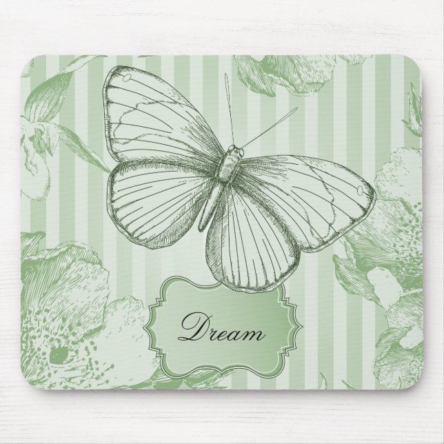 Mint Butterfly Stripes Dream Mouse Mat (Front)