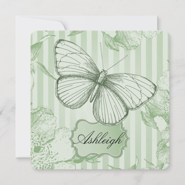 Mint Butterfly Sweet Sixteen Invitation (Front)