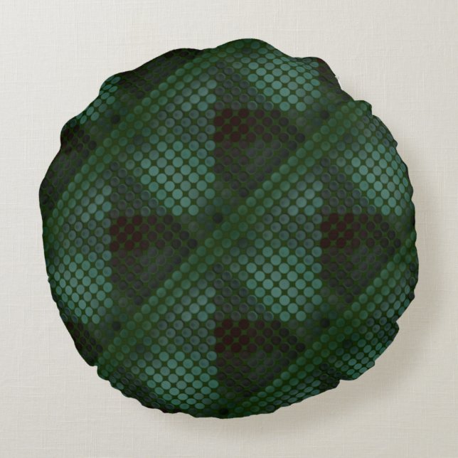 Mint button or pit on forest green, forming shapes round cushion (Back)