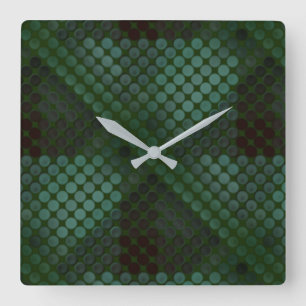 Mint button or pit on forest green, forming shapes square wall clock