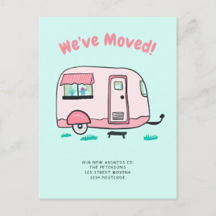Mint camper van illustration moving announcement
