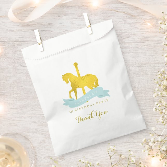 Mint Carousel Horse Birthday Party Favour Bags (Clipped)
