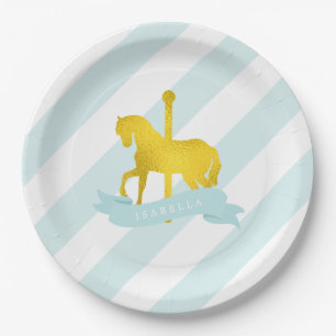 Mint Carousel Horse Birthday Party Paper Plate