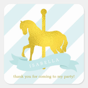 Mint Carousel Horse Birthday Square Sticker