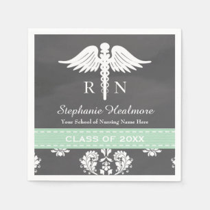 Mint Chalkboard Caduceus Nursing School Graduation Napkin