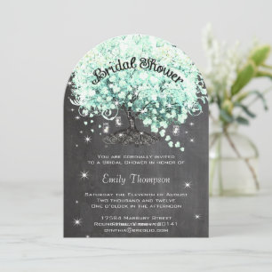 Mint Chalkboard Heart Leaf Tree Bridal Shower Invitation