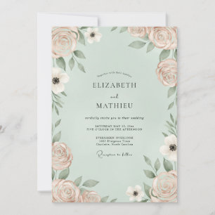 Mint Champagne Anemone Wedding Invitation