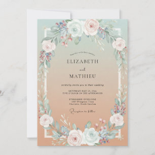 Mint Champagne Peony Wedding Invitation