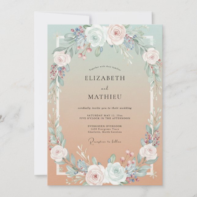 Mint Champagne Peony Wedding Invitation (Front)