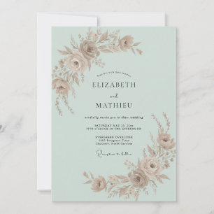 Mint Champagne Rose Wedding Invitation