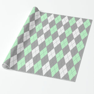 Mint Charcoal Dk Grey Wht XL Argyle Wrapping Paper