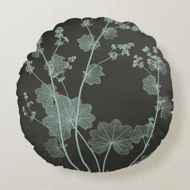Mint & Charcoal Nature Study I Round Cushion (Front)