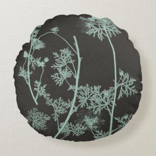 Mint & Charcoal Nature Study IV Round Cushion