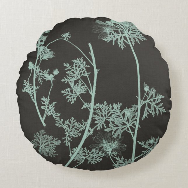 Mint & Charcoal Nature Study IV Round Cushion (Front)