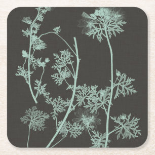 Mint & Charcoal Nature Study IV Square Paper Coaster