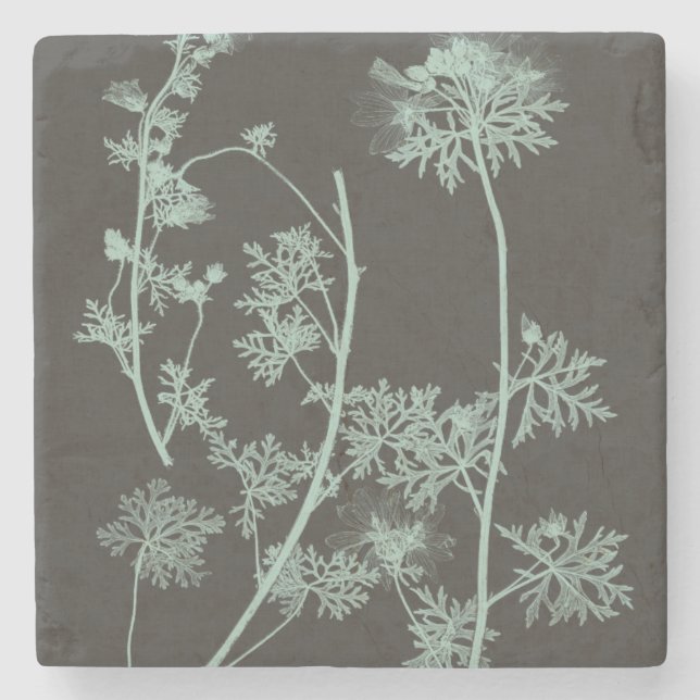 Mint & Charcoal Nature Study IV Stone Coaster (Front)