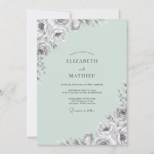 Mint Charcoal Painted Wedding Invitation
