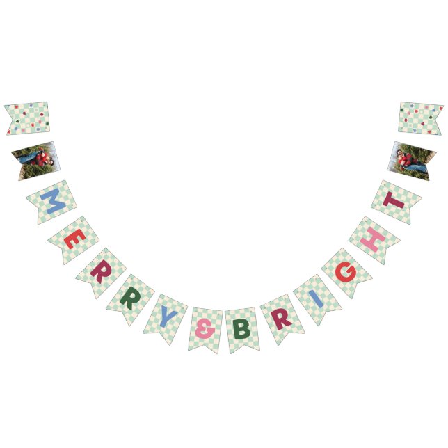 Mint Checkerboard Merry & Bright Bunting Banner (All)