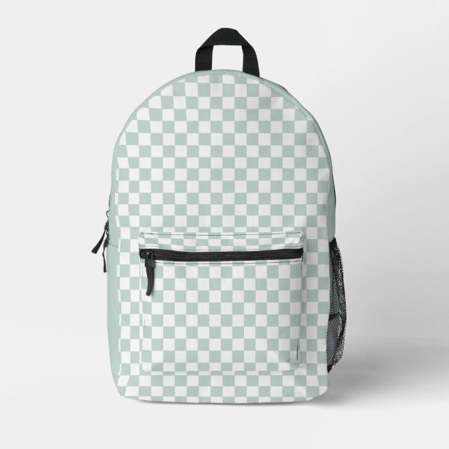 Mint Chequered Retro Printed Backpack (Front)