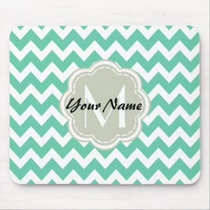 Mint Chevron Custom Monogram, Personalised Name Mouse Mat