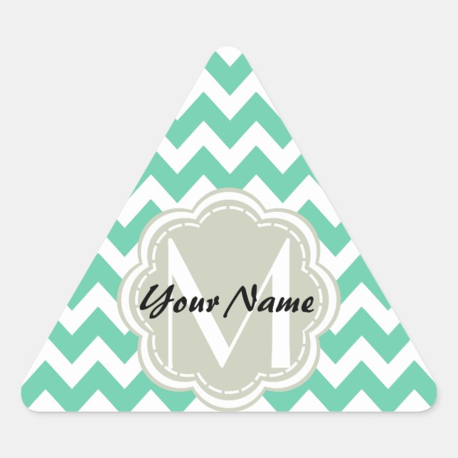Mint Chevron Custom Monogram, Personalised Name Triangle Sticker (Front)