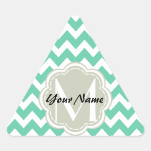 Mint Chevron Custom Monogram, Personalised Name Triangle Sticker