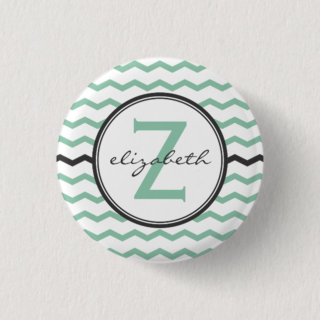 Mint Chevron Monogram 3 Cm Round Badge (Front)