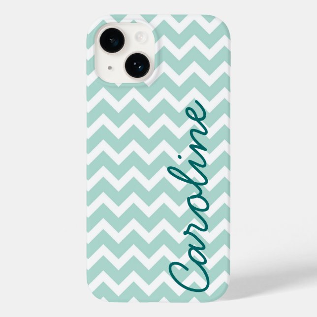 Mint Chevron Monogram Case-Mate iPhone Case (Back)