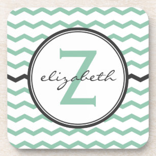 Mint Chevron Monogram Coaster