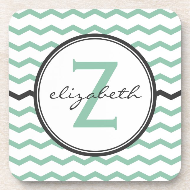 Mint Chevron Monogram Coaster (Front)
