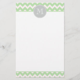Mint Chevron Monogram Stationery