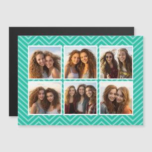 Mint Chevron Pattern with Trendy 6 Photo Collage