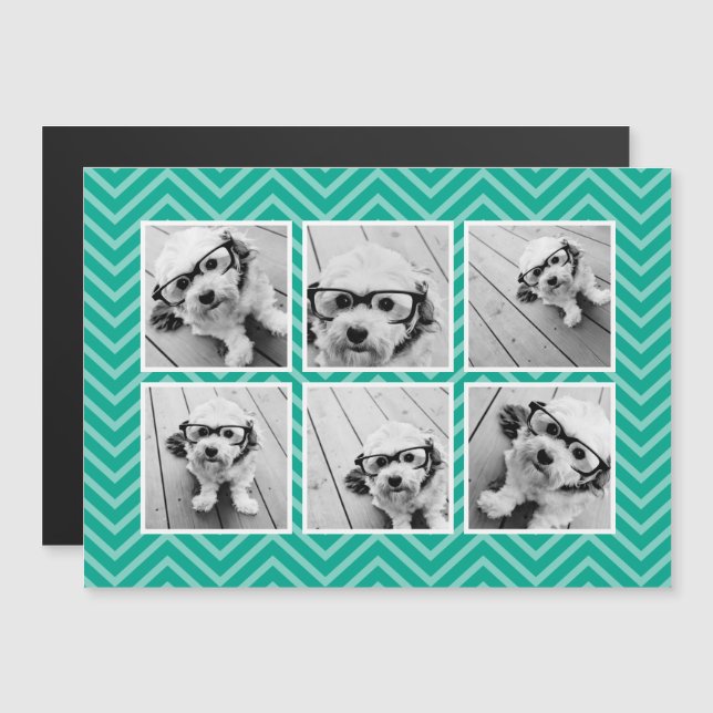 Mint Chevron Pattern with Trendy 6 Photo Collage (Front/Back)