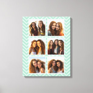 Mint Chevron Pattern with Trendy 6 Photo Collage Canvas Print
