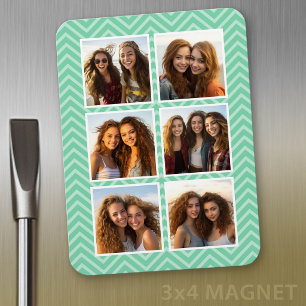 Mint Chevron Pattern with Trendy 6 Photo Collage Magnet
