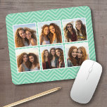 Mint Chevron Pattern with Trendy 6 Photo Collage Mouse Mat<br><div class="desc">Use Instagram account pictures or other popular sharing apps  with six square photos to create a unique and personal gift. Or you can keep the hipster puppy and make a trendy keepsake. If you need to adjust the pictures,  click on the customize tool to make changes.</div>