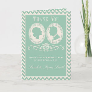 Mint Chevron & Script Wedding Thank You Cards