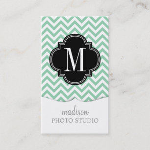 Mint Chevron Zigzag Personalised Monogram Business Card
