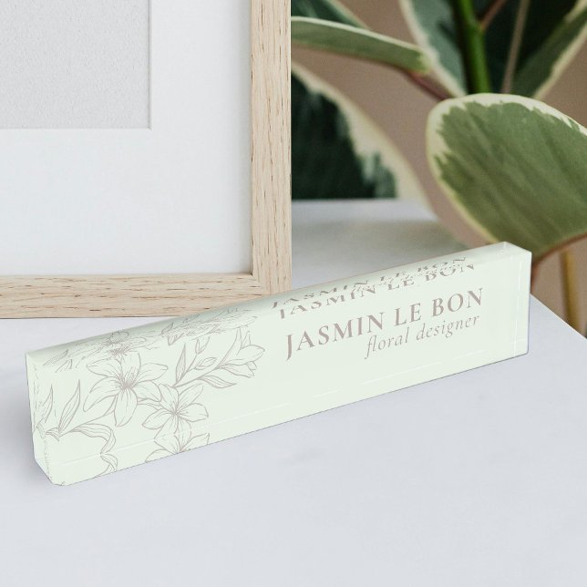 Mint | Chic Minimal Floral Desk Nameplate (Creator Uploaded)